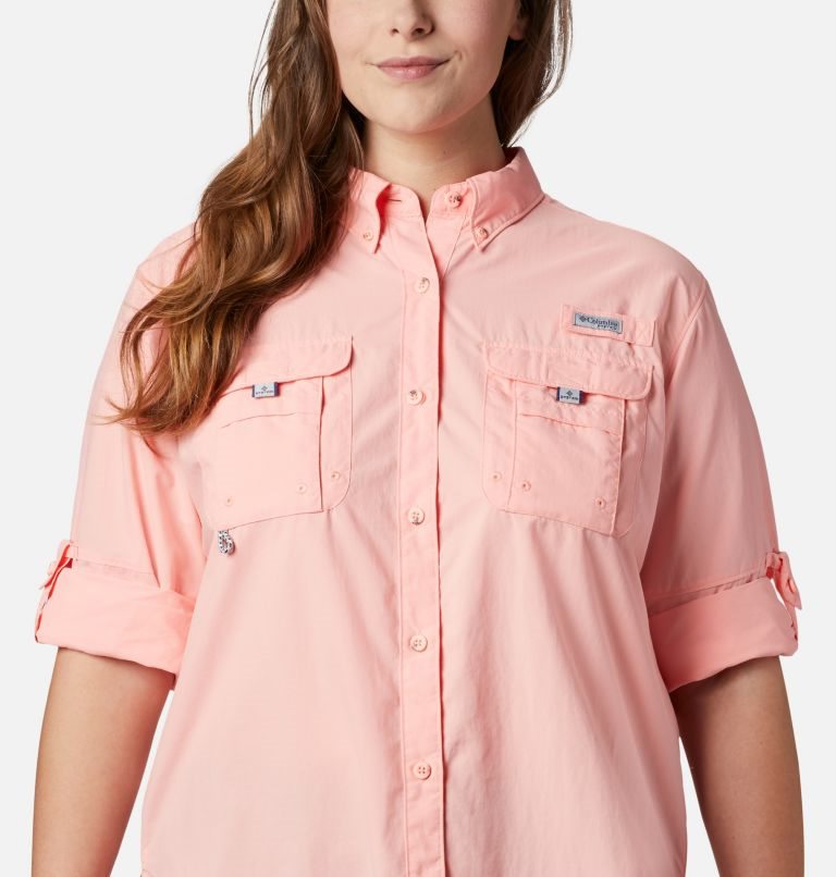 Women's Columbia PFG Bahama Long Sleeve Shirts Pink | Plus Size CA-ZA083